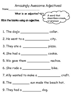 Adjective Worksheet by Ally and Petunia | Teachers Pay Teachers