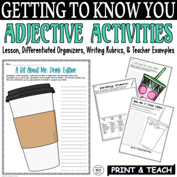 Preview of Adjective Worksheet Pack Middle and High School Getting to Know You