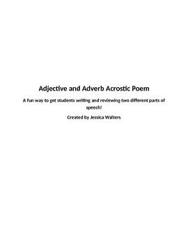 Preview of Adjective and Adverb Acrostic Poem