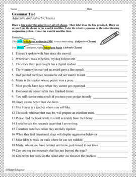 Adjective Clauses and Adverb Clauses Test by HappyEdugator | TpT