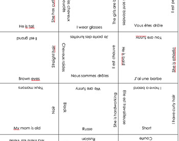 Preview of Adjective french match game