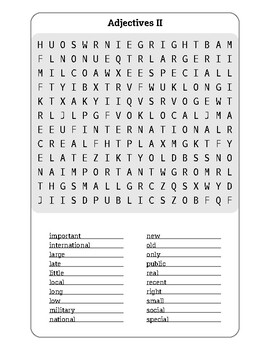 adjective vol 2 printable word search esl tesol by kru mark tpt