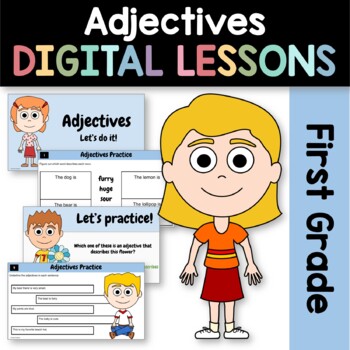 Preview of Adjectives 1st Grade Interactive Google Slides | Daily Grammar Practice