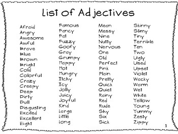 List Of Adjectives For 2nd Grade