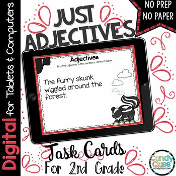 Preview of Adjectives Activity 2nd Grade Grammar Practice Google Slides Digital Resource