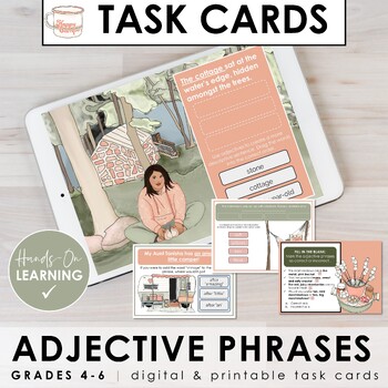 Preview of Adjectives & Adjective Phrases Task Cards & Activities (Print + Digital)