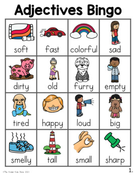 Preview of Adjectives Bingo Game