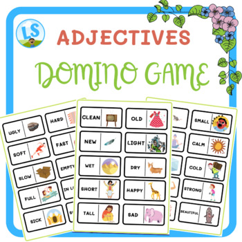 Preview of Adjectives: Domino Game in English and Flash Cards