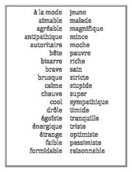 Adjectives, ER verbs, and J'aime/Je n'aime pas/J'adore/de je detes