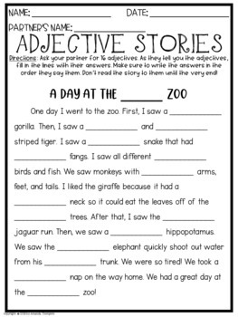 short story using adjectives