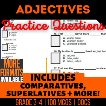 Preview of Adjectives Google Docs Worksheets | Comparative Superlative | Digital Resources