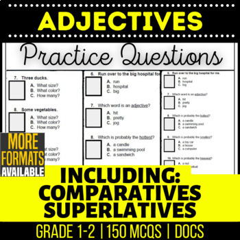 Preview of Adjectives Google Docs Worksheets | Comparatives Superlatives Grade K 1 2