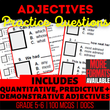 Preview of Adjectives Google Docs Worksheets | Demonstrative Quantitative Predicative