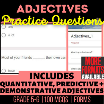 Preview of Adjectives Google Forms | Demonstrative Quantitative Predicative Interrogative
