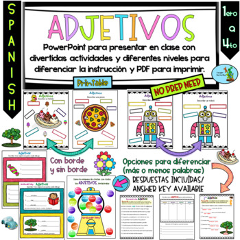Preview of Adjectives Grammar Spanish Worksheets Adjetivos Gramatica Actividades Espanol