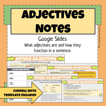 Preview of Adjectives Guided Notes--Google Slides