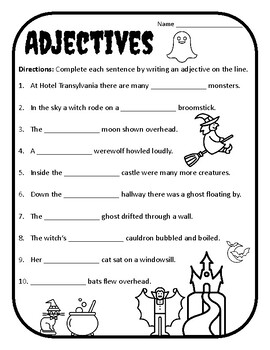 adjectives halloween grammar worksheets halloween adjectives worksheets activity