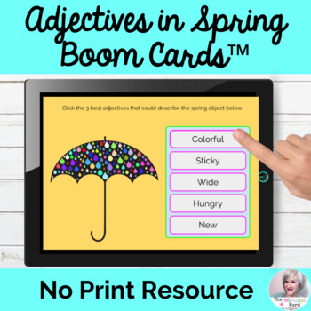 Preview of Using Adjectives Spring Boom Cards™ NO PRINT Speech | Distance Learning