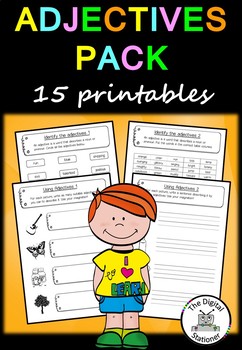 Preview of Adjectives Pack (Parts of Speech) - Literacy - 15+ printable worksheets