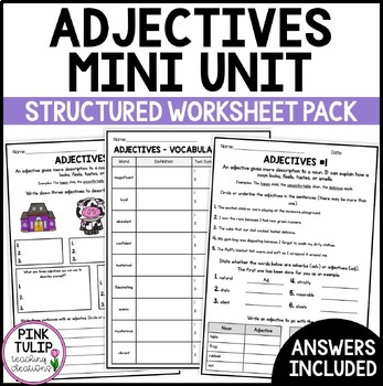 Preview of Adjectives Mini Unit - Structured Worksheet Pack