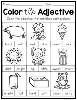 adjectives no prep worksheets by natalie lynn kindergarten tpt
