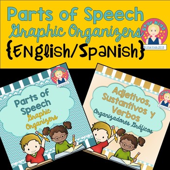 Preview of Adjectives, Nouns, and Verbs Graphic Organizers | English-Spanish