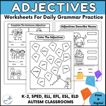 Preview of Adjectives - Parts Of Speech - Daily Grammar Practice Worksheets for SPED