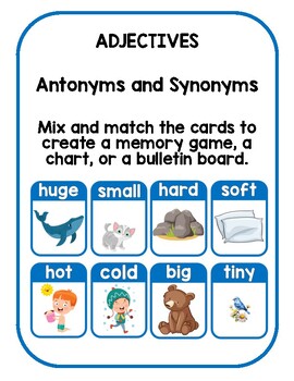 Preview of Adjectives Picture Cards Antonyms and Synonyms