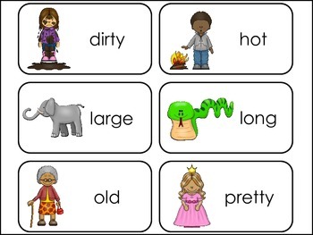 Preview of Printable Adjectives ELA Picture Word Flash Cards.
