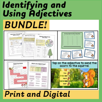 Adjectives Print and Digital Bundle Worksheets, Task Cards, and Activities