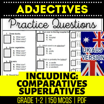 Preview of Adjectives Printables: Comparative and Superlative Year 2-3 UK and AUS Spelling