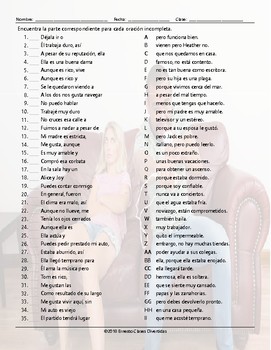 Adjectives Sentence Match Spanish Worksheet | TPT