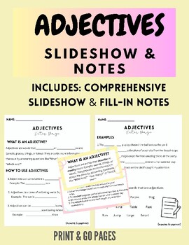 Preview of Adjectives Slideshow & Notes