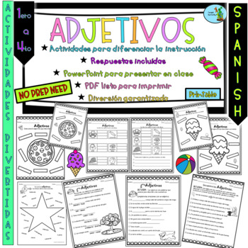 Preview of Adjectives in Spanish Projects and Worksheets Adjetivos actividades y proyectos 