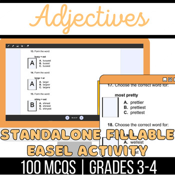 Preview of Adjectives Standalone Easel Activity: Comparative, Superlative, Descriptive