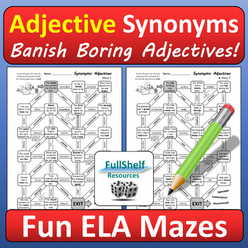 Preview of Adjectives Synonyms Worksheets Fun ELA Activities Maze Puzzles Early Finishers