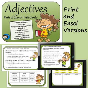 Preview of Adjectives Task Cards - Print and Easel Versions