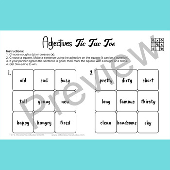 Adjectives Tic Tac Toe Esl Beginner Pair Speaking Activity For Adults