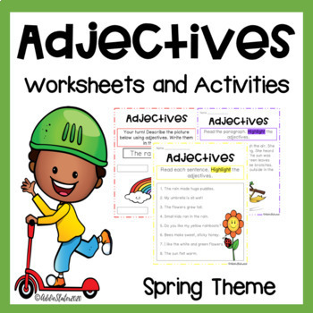 Preview of Adjectives Unit with Reading Passages, Worksheets and Activities for Spring