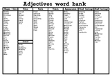 Adjectives Word Bank/Mat (Categorised)