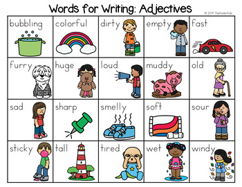 Adjectives Word List - Writing Center by The Kinder Kids | TpT