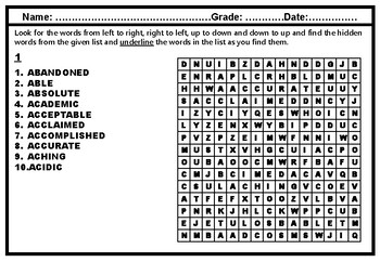 Preview of Adjectives Word Search Worksheets, No Prep Sub Plan, Grammar Distance Learning