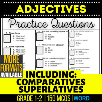 Preview of Adjectives Word Worksheets Incl Comparatives and Superlatives K 1st 2nd Grade