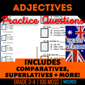 Preview of Adjectives Workbooks: Comparative, Superlative, Descriptive UK/AUS English