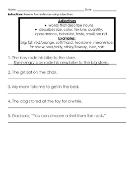 Adjectives Worksheet by Shanita Lewis Educator | TpT