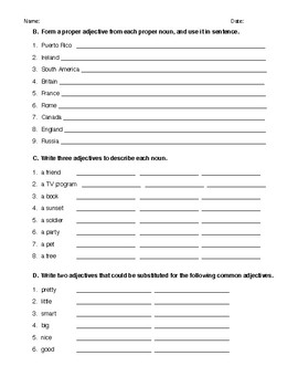 adjectives worksheet answer key middle school high school