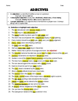 adjectives worksheet answer key middle school high