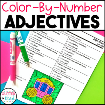 Preview of Adjectives Worksheets Grammar Color By Number