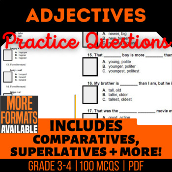 Preview of Adjectives Worksheets | Comparative Superlative Demonstrative | 3rd-4th Grade