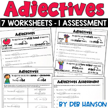 Preview of Adjectives Worksheets and Assessment: Grammar Practice Sheets